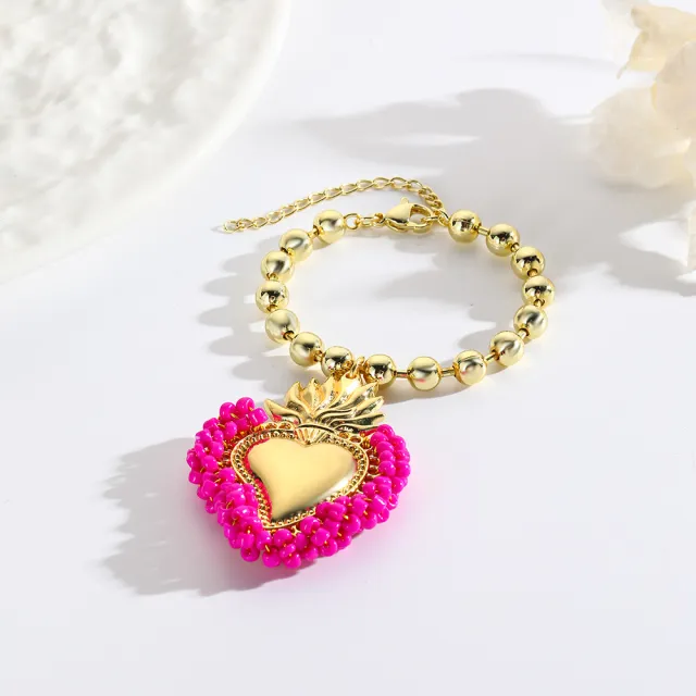 Retro Small Rice shaped Beads Hand woven Heart Bracelet Zyndmk709Ga6 - Shop at LoveMi