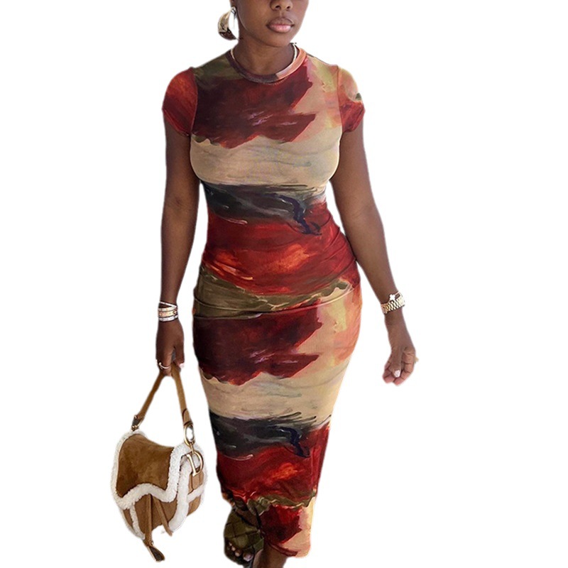 Round Neck Pullover Short Sleeve Hip Skirt Casual Dress