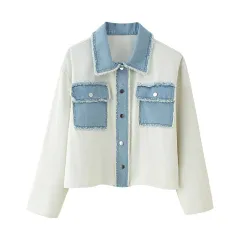 Knitted Stitching Jeans Cardigan Jacket - Picture Colour-S - View 1