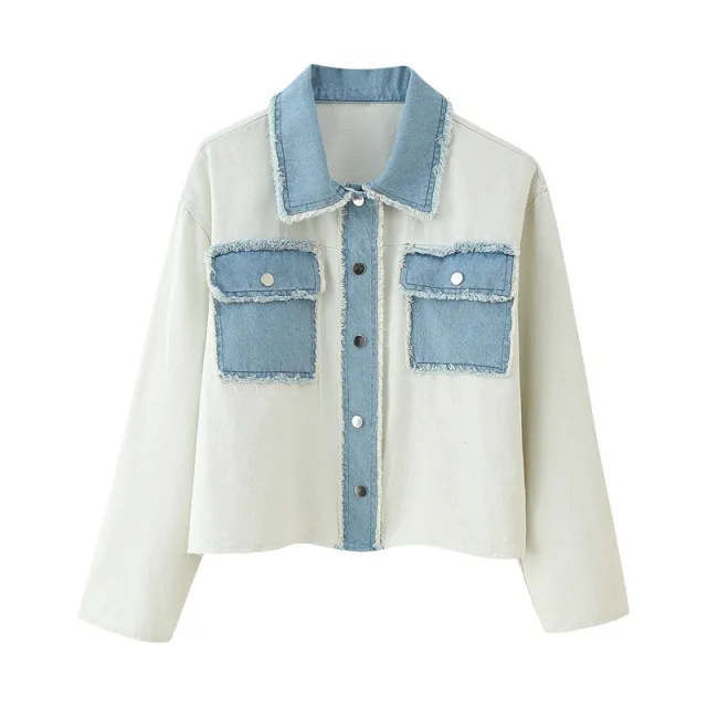 Knitted Stitching Jeans Cardigan Jacket Picture Color S - Shop at LoveMi