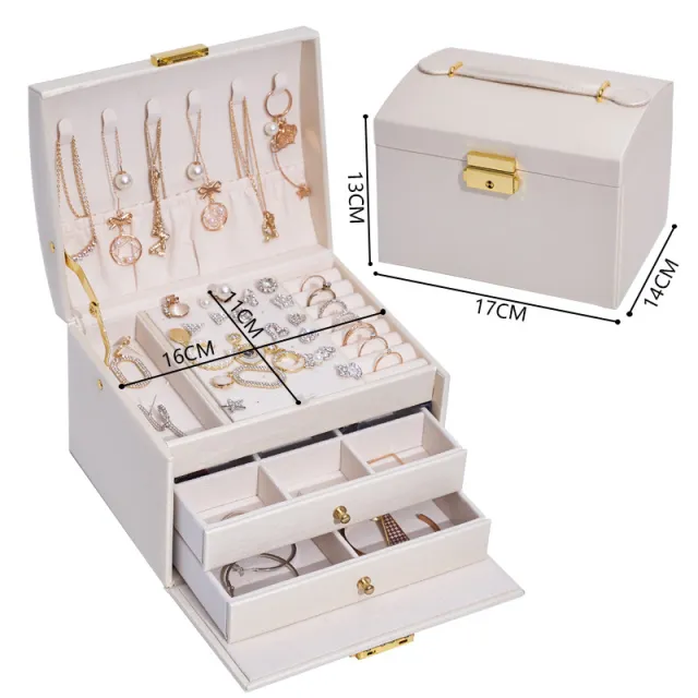 Three layer Retro Jewelry Box With Lock White - Shop at LoveMi