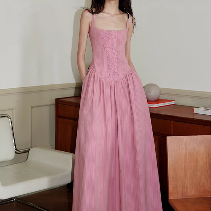 Women's Embroidered Cotton Long Backless Sling Dress — image 1