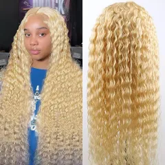 European And American Ladies Front Lace Synthetic Wigs - Gold - View 1