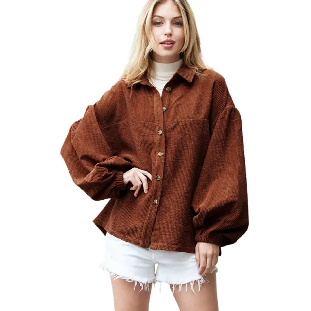 European And American Loose Single Row Multi buckle Top For Women Brown - Shop at LoveMi