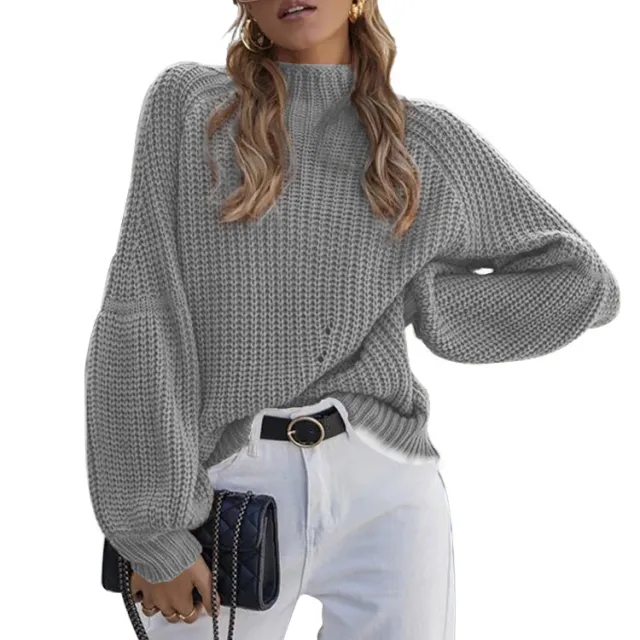 Autumn And Winter New Loose Half high Collar Sweater Gray - Shop at LoveMi