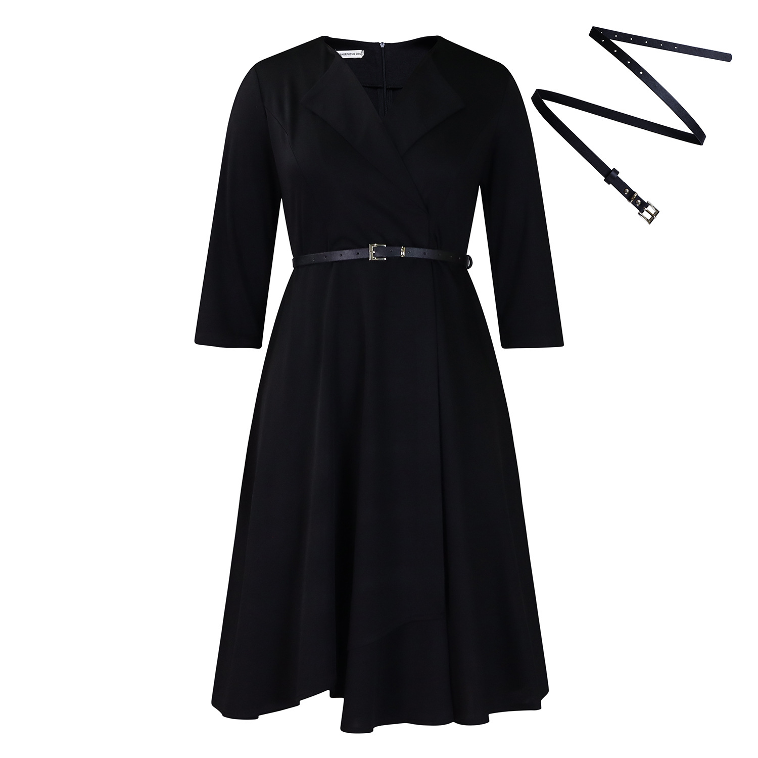 Women's Autumn And Winter New Fashion Dress Black With Belt - Shop at LoveMi