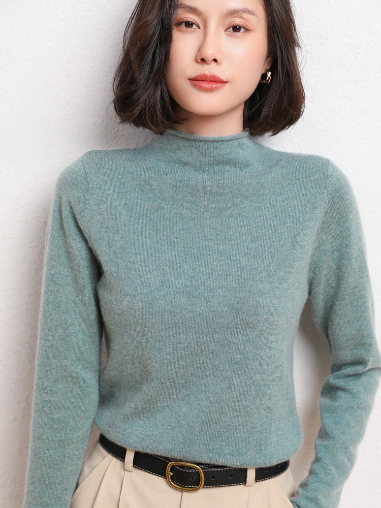 New Simple Half Collar Cashmere Sweater Loose Women's Sweater Flower Green - Shop at LoveMi