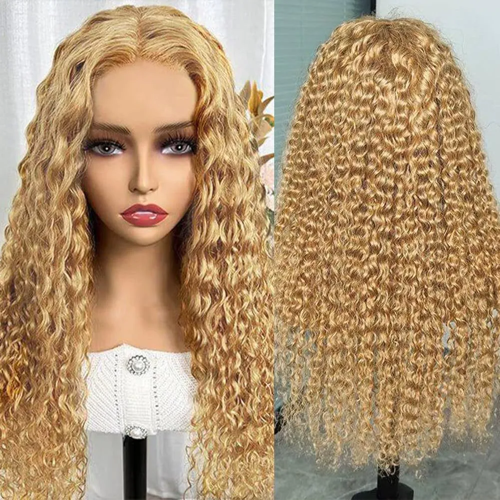 13x6 Front Lace Wig Female Medium Long Curly Hair Hair Cover - Golden Yellow