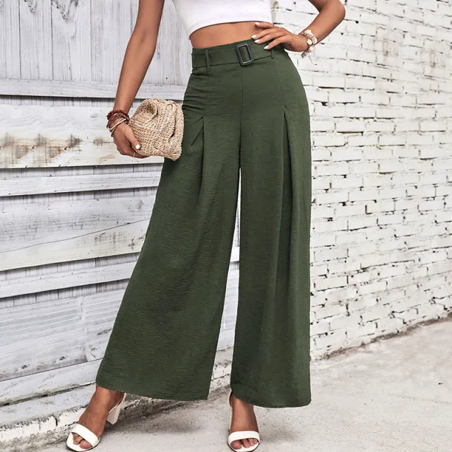 Foreign Trade High Waist Wide Leg Casual Trousers Army Green - Shop at LoveMi