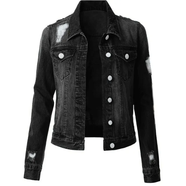 European And American Hole Lining Short Sleeve Women Women's Cowboy Coat Black - Shop at LoveMi