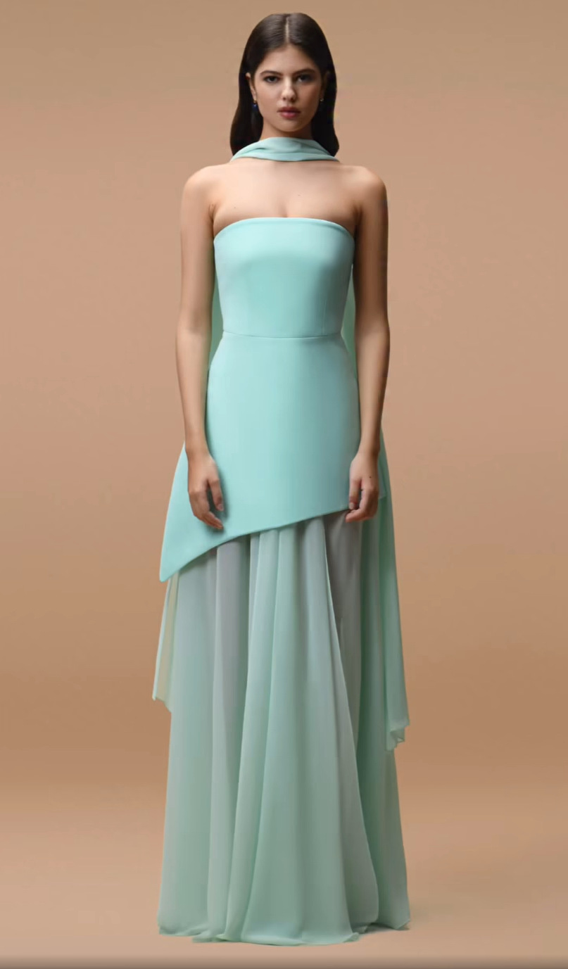 Womens Solid-Color Strapless Dress With Fluttering Ties And A Slit
