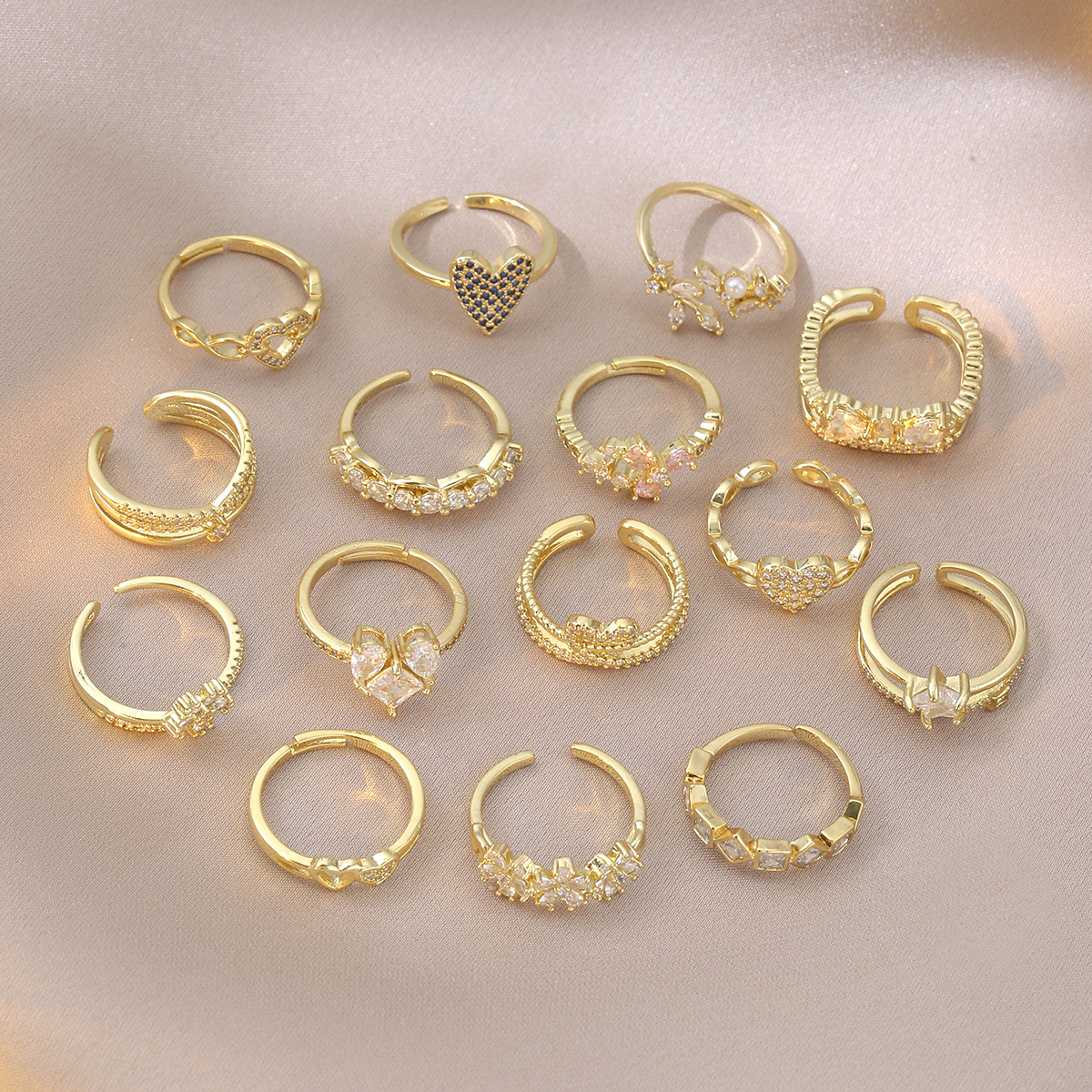 Real Gold Plating Bow Opening Zircon Artsy Ring Female