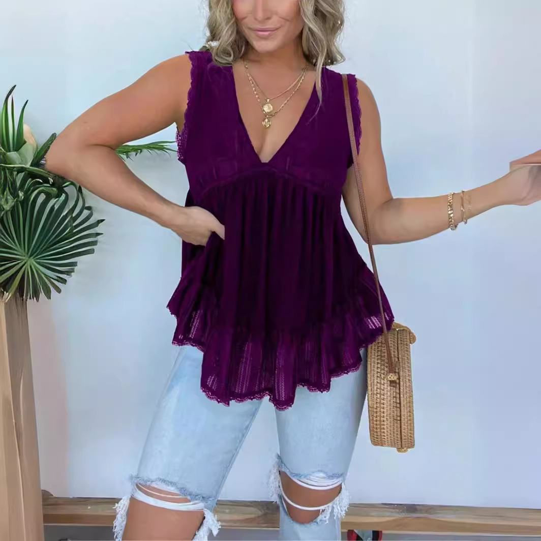 Women's Plus Size Gold Velvet Lace V-neck Top