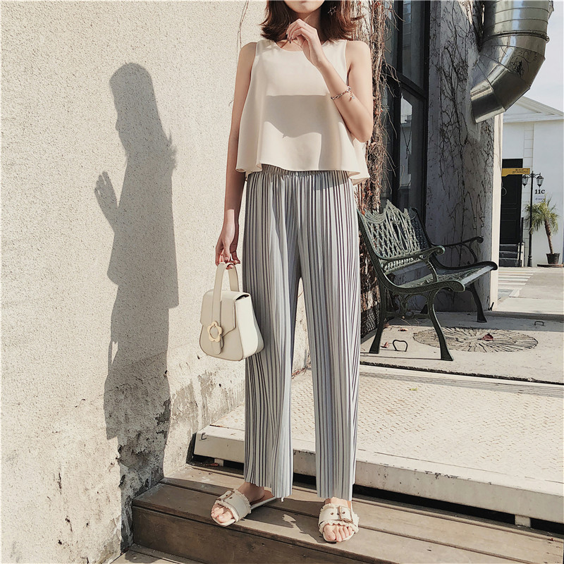 Title 8, High waist pleated chiffon wide-leg pants