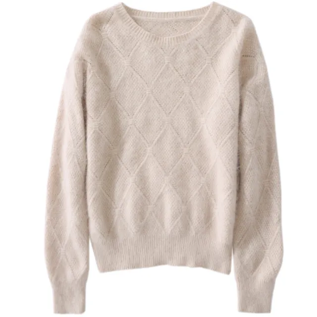 Hollow Round Neck Mink Sweater Women Camel - Shop at LoveMi