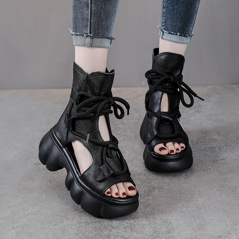 Summer New Arrival Genuine Leather Peep-toe Platform Sandals
