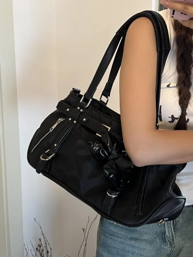 Commuter Underarm Design Girl's Headwind Texture Motorcycle Satchel Black - Shop at LoveMi