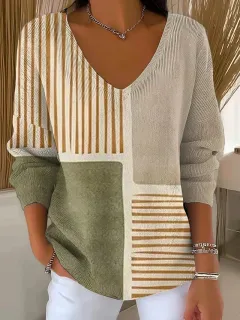 Drop Shoulder V-neck Long Sleeve Pullover 3D Digital Printing Women's Top T-shirt - 03-3Xl - View 1