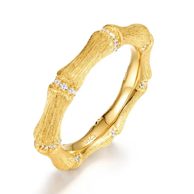Fashion Minimalist Brushed Bamboo Knot Pave Ring Light Luxury Style S925 Silver Hk16 - Shop at LoveMi