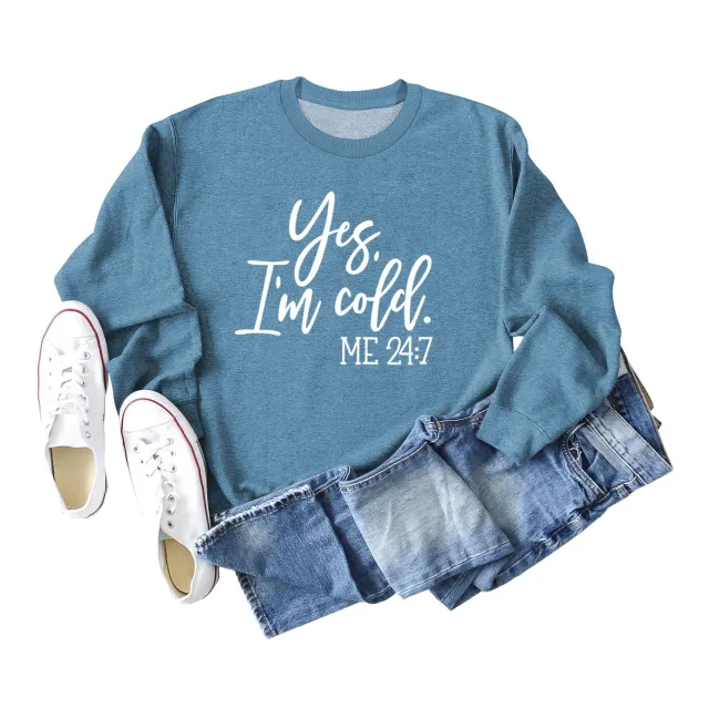Letter Print Sweatshirt Crew Neck Cotton Women's Retro Fashion Blue White Font - Shop at LoveMi