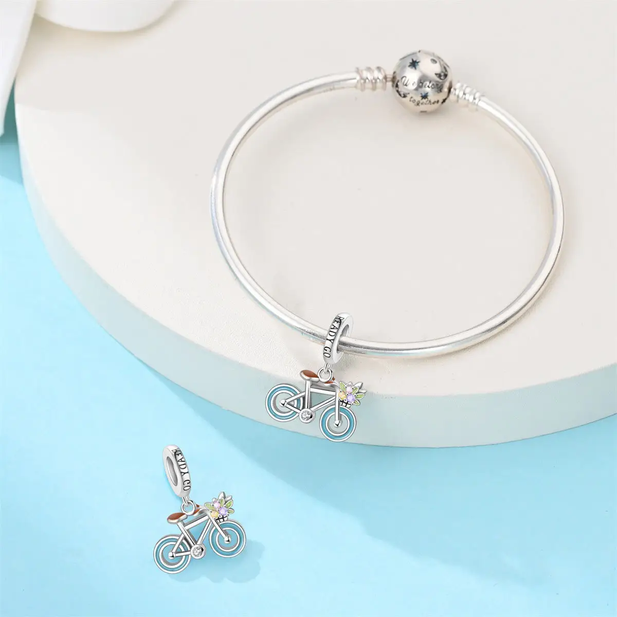 Blue Oil-drip Plated Silver Bow Bracelet
