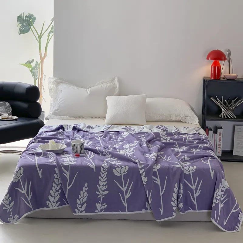 Cotton Embroidery Six Layers Of Gauze Office Nap Summer Quilt - Lavender