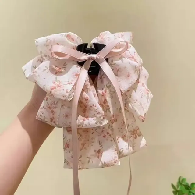 South Korea Sweet Bow Headdress Snow Yarn Back Head Barrettes Pink - Shop at LoveMi
