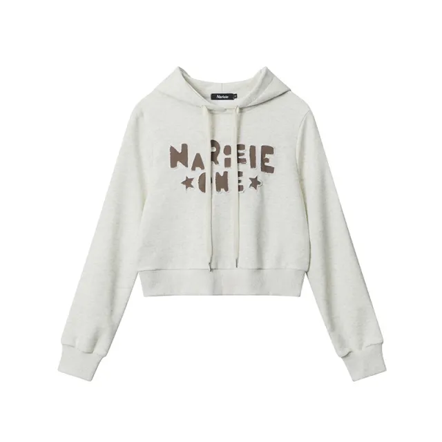 Hooded Paste Cloth Embroidery Short Navel Sweater Light Gray - Shop at LoveMi