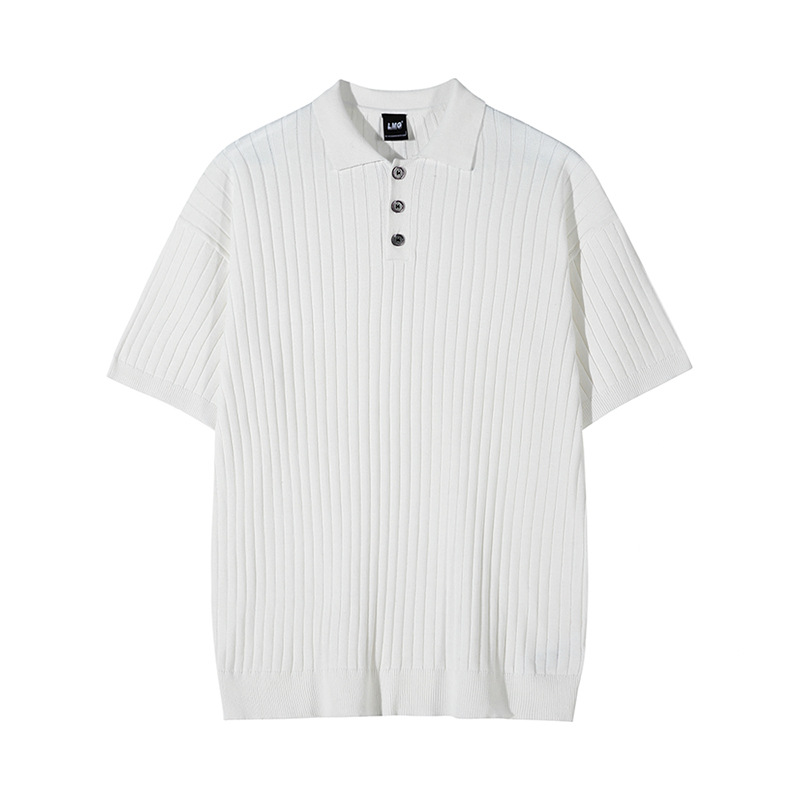 Men's Thin Loose Striped Half Sleeve Lapel T-shirt