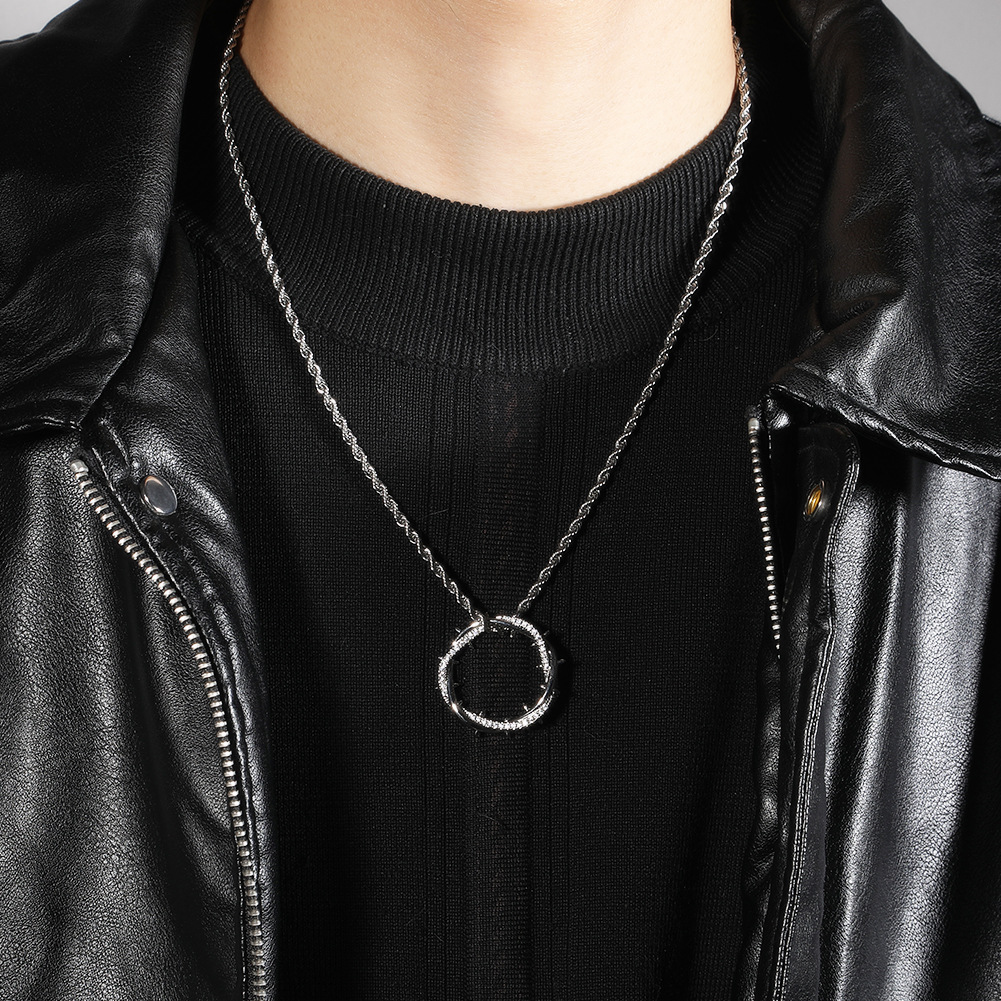 Copper Inlaid Zircon Men's Crown Pendant Necklace