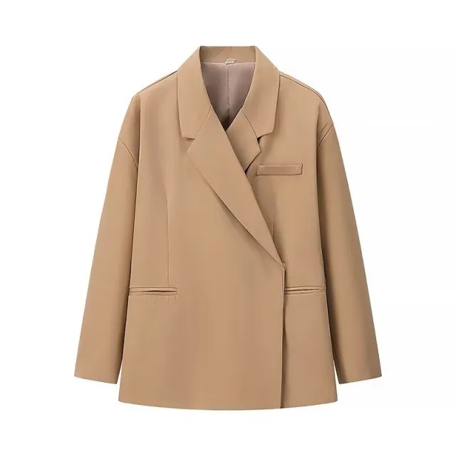 Women's Loose Solid Color Casual Suit Jacket Khaki - Shop at LoveMi