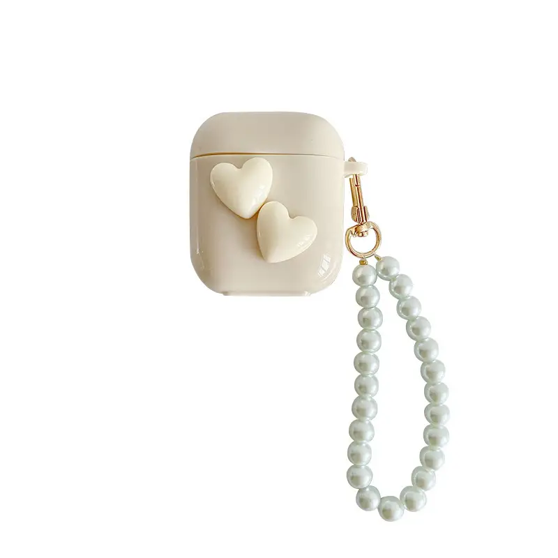 Solid Color Milky White Ins Love Pearl Portable Earphone Case