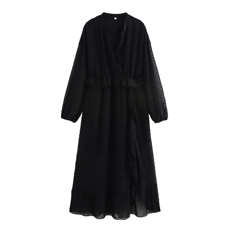 European And American Style Fashion Tulle Long Sleeve V-neck Dress