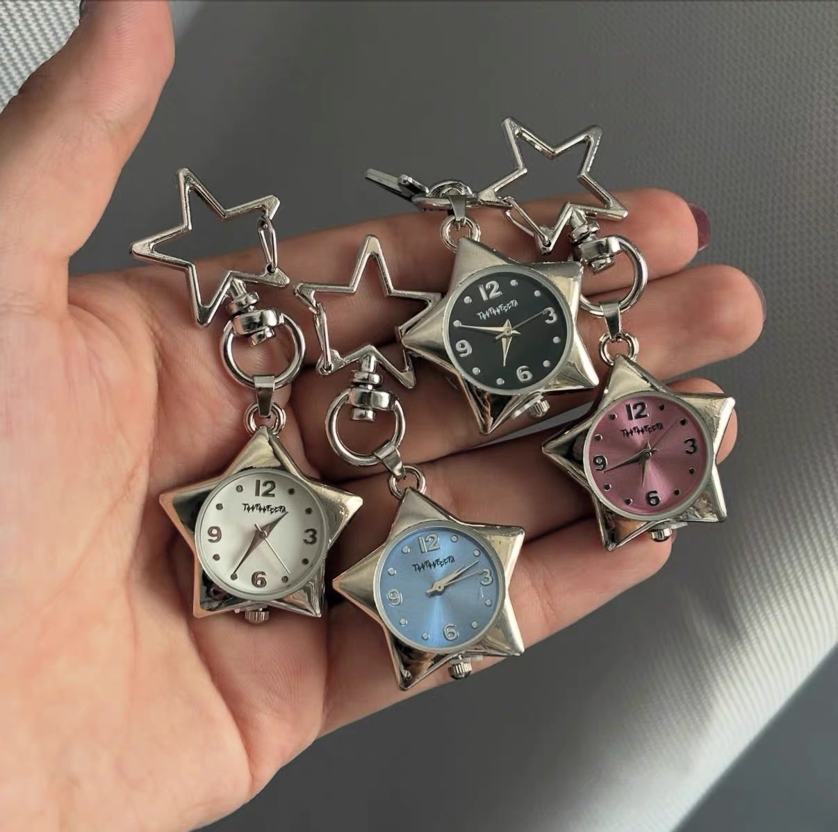 Fashionable Pentagram Watch And Shamrock Keychain