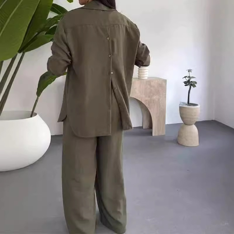 Fashion Solid Color Loose Top Casual Wide Leg Pants Two-piece Set - Image 4