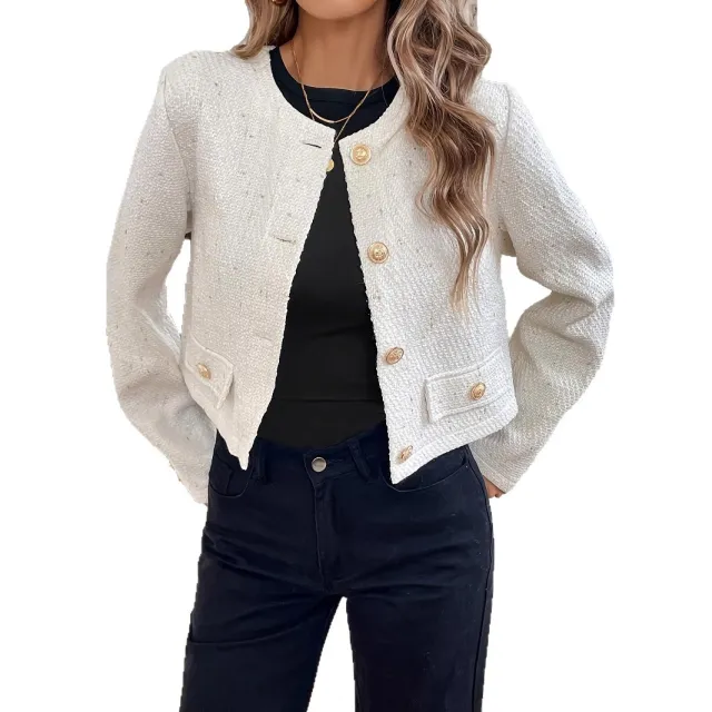 Milky White O neck Short Slimming Elegant Lady Wool Coat White - Shop at LoveMi
