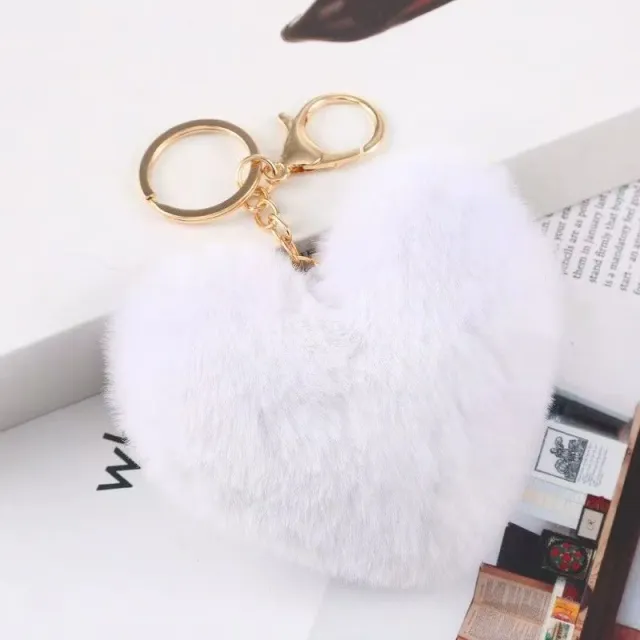 Multicolor Heart Wool Ball Keychain Pendant Car Pendant White - Shop at LoveMi