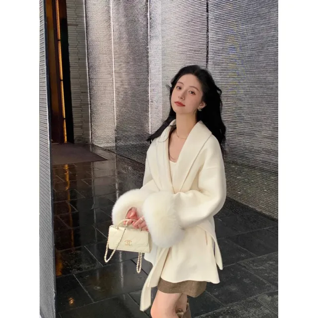 Autumn And Winter Fox Fur Double sided Coat Women's Senior Coat Beige - Shop at LoveMi