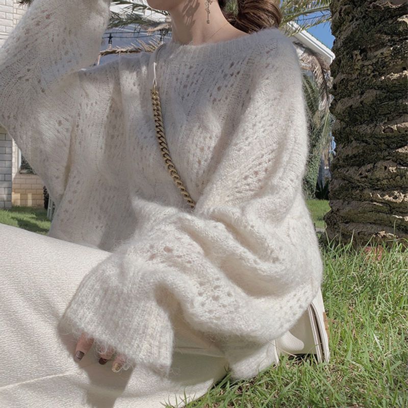 Laid-back Versatile Loose-fitting Openwork Knit Topultrathin