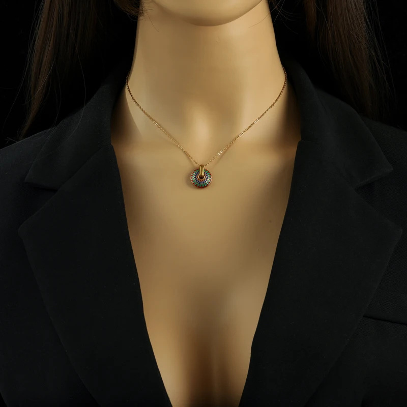 Vintage Drip Glazed Painted Titanium Steel Flower Fashion Necklace