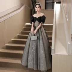 Off-shoulder Evening Dress High Sense Annual Birthday Performance Princess Dress - Black - View 1
