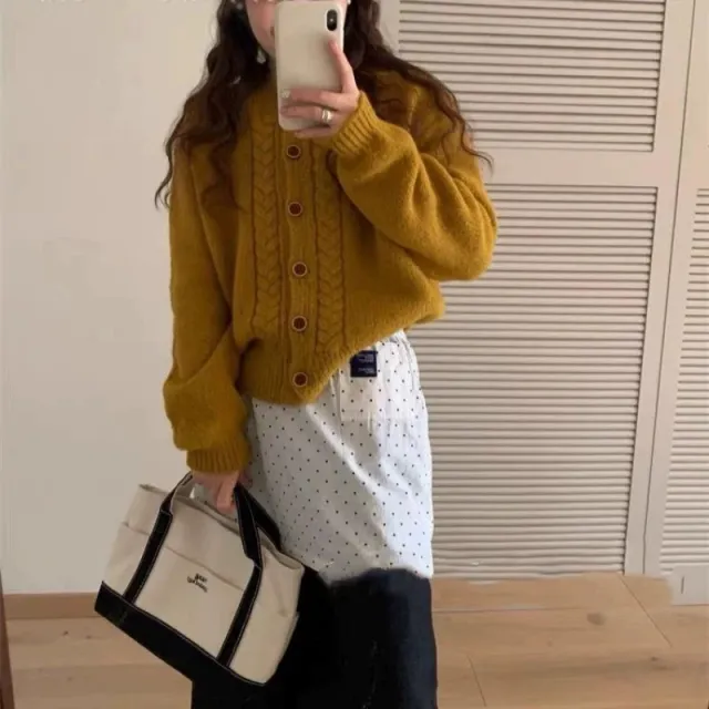 Loose Outer Wear Niche Knitted Cardigan Top Turmeric - Shop at LoveMi