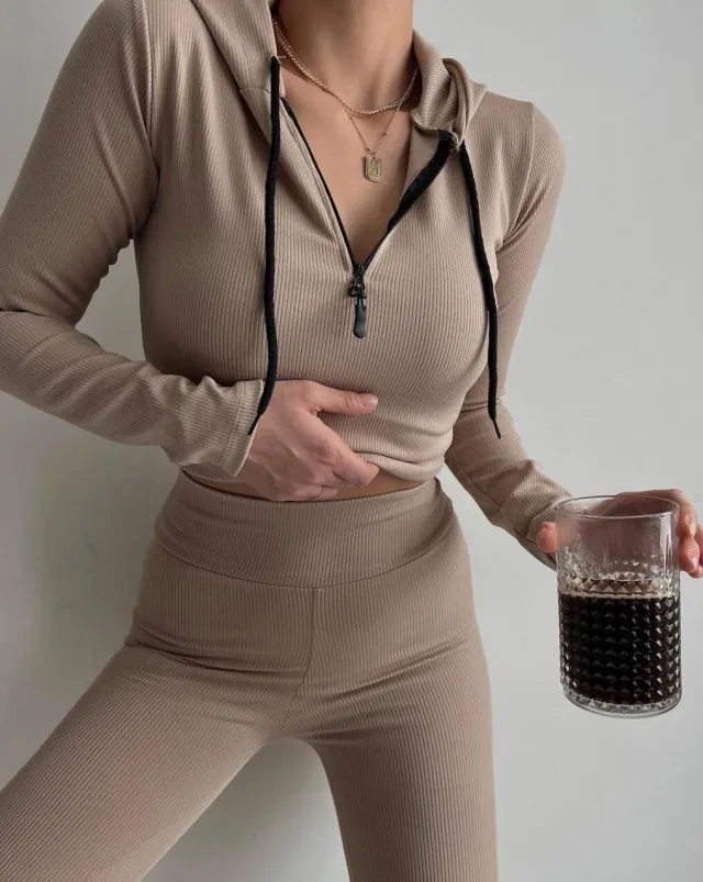 Women's Fashionable Knitted Shirt Cap Suit Khaki - Shop at LoveMi