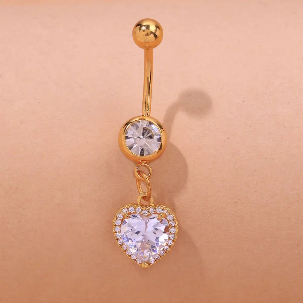 Heart-shaped Zircon Butterfly Navel Stud