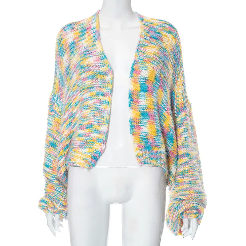 Gentle Rainbow Colorful Wool Fashion Tops Women's Outerwear Comfortable Loose - Rainbow
