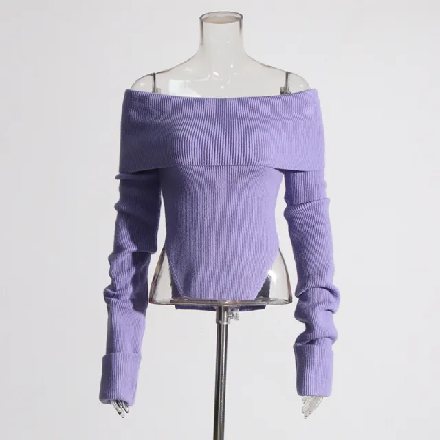 Elegant Idle Style Off shoulder Top Irregular Hem Slim Slimming Solid Color Purple - Shop at LoveMi