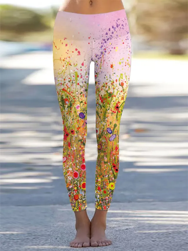 High Waist Peach Tight Pants Print Yoga Pants Pink - Shop at LoveMi