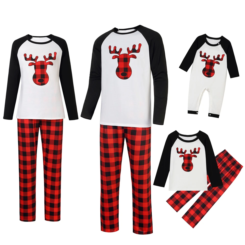 Title 7, Cartoon Elk Print Home Clothes Pajamas Parent-c...