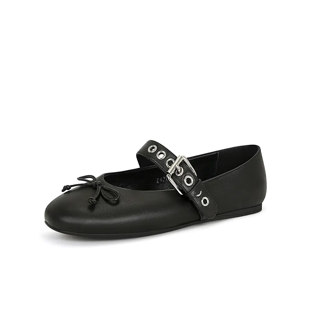Bow-tied Lambskin Flat Ballet Shoes For Women