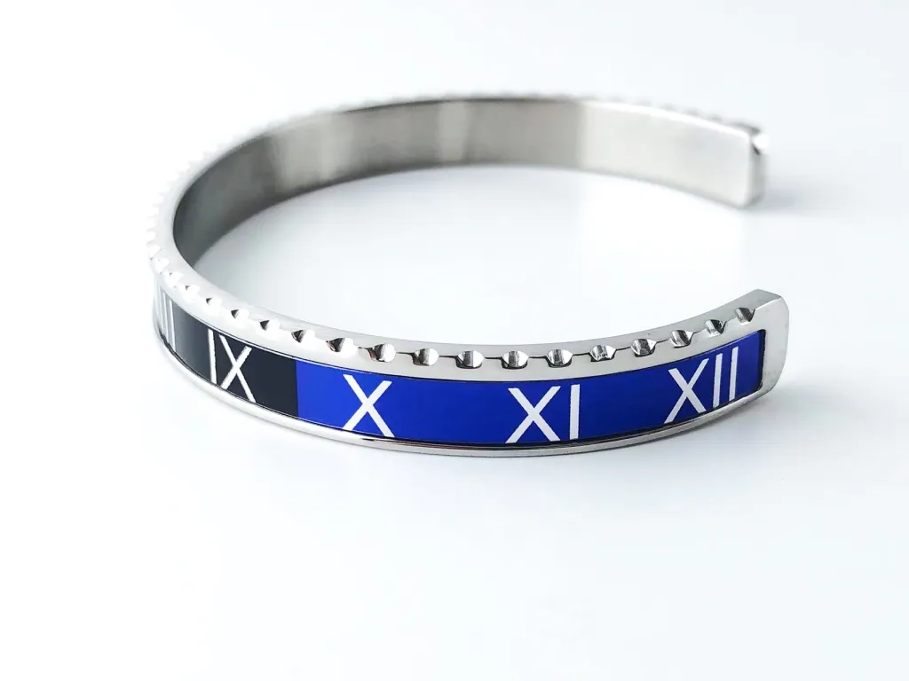 Water Ghost Couple Bracelet C- Type Adjustable Opening - Silver Roman Blue And Black